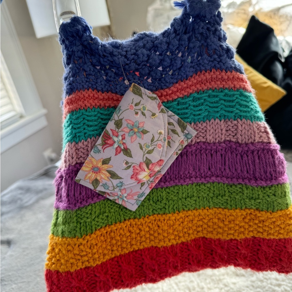 Colorful Striped Knit Handbag with Clear Handle - Picture 3 of 8